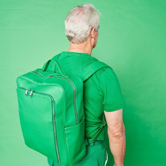 GREEN BACKPACK MONOCHROME VEGAN LEATHER - Picture 1 of 16